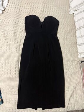 Strapless Black Midi Dress - Elegant Evening Dress